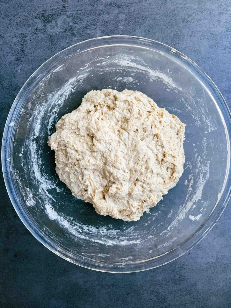 Dough mixed in glass bowl 