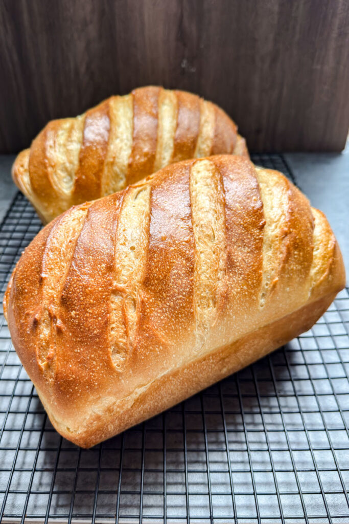 two baked sandwich bread loaves